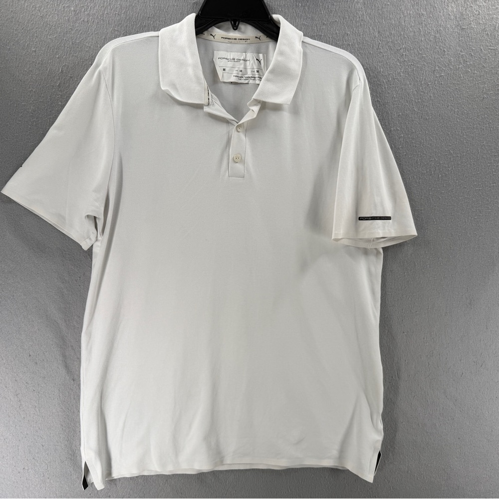 Porsche Design Puma Polo Shirt Mens Size M White Short Sleeve Performance Pique